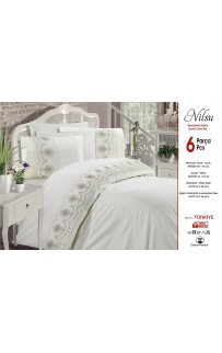 Постельное белье BATUNUR "NILSU" люкс акфил с кружевом евро N279 krem/крем