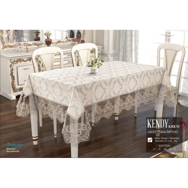 Скатерть Карвен "KENDY" 160*220 с гипюром М 784 krem/кремовый