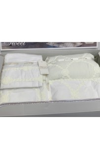 Комплект HALAZA "SWEET"(Покрывало+постельное белье с наволочками) евро 9 предметов Y 900 кремовый (Акция)