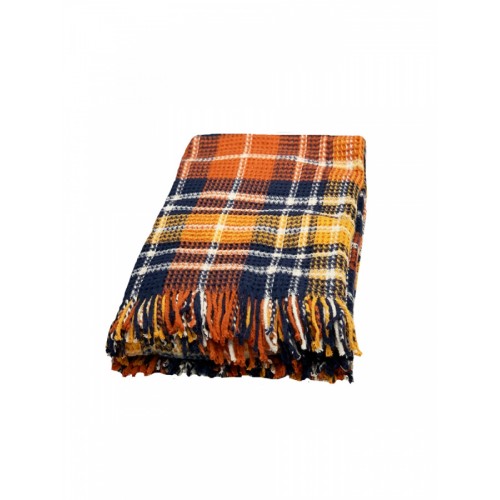 Плед AKSU "INKA" хлопок, бахрома 1.5 спальн. Р883 (V-1)-14 lacivert polar/т.синий-оранжевый