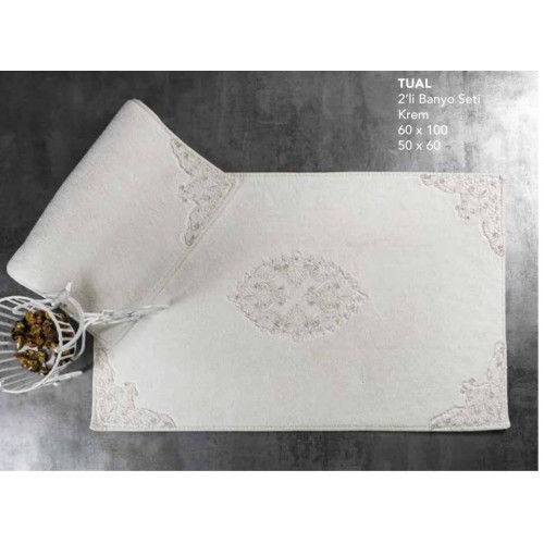 Набор ковриков для ванной с аппликацией и кружевами "TUAL" 60х50/60х100 KV 258 (Акция)