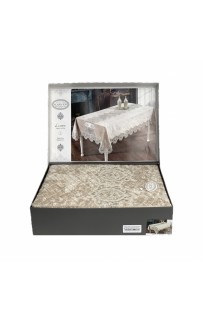 Скатерть Карвен "LUCCA"160*220 велюр с кружевом M 788 cappuccino/капучино