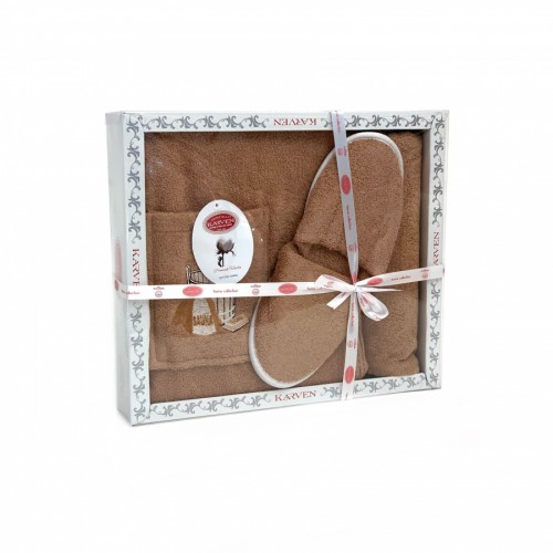 Набор для сауны KARVEN женский махра (75*150 чалма+тапки) B354(V-2)-8 koyu pudra/т.пудровый