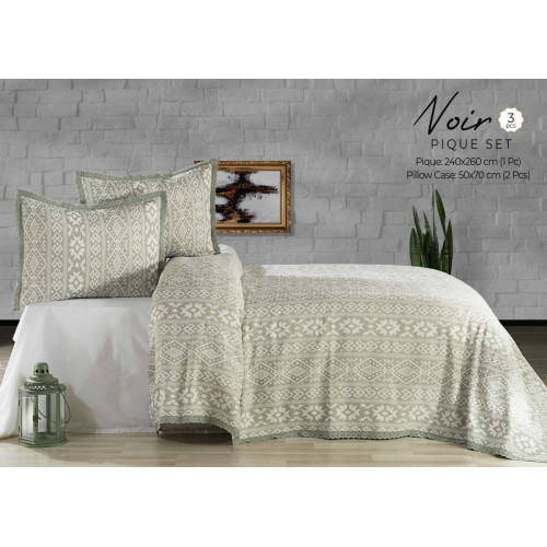 Комплект EVLEN "NOIR"пике (покрывало+наволочки.) евро 3 предмета Y 912 mint/ментоловый (Акция)