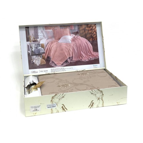 Комплект EVELINA (Покрывало+постельное белье+парфюм) евро 7 предметов "MILAS"Y 817 бежевый (Акция)