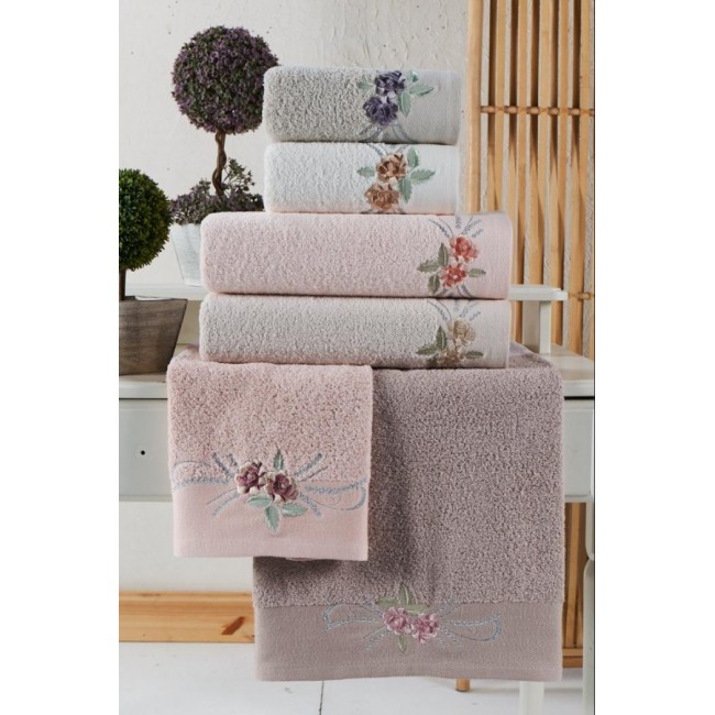 Полотенеце Карвен 70*140 1шт.махра с вышивкой H 7001 ROSE (Акция)