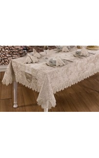 Скатерть Карвен "DATE"160*300 велюр с кружевом M 791 cappuccino/капучино