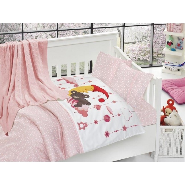 Комплект (детское постельное белье + вязаный плед ) Sleeper Pembe