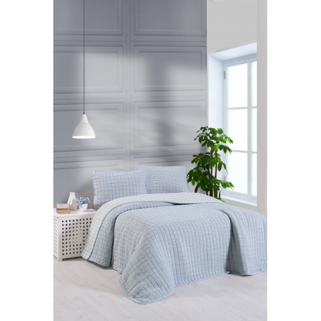 Комплект KARVEN "MUSLIN KARE" хлопок 1.5 сп. 2 пр (160*240 / 50*70) Y836-kare-V2 laci/темно-синий (Акция).