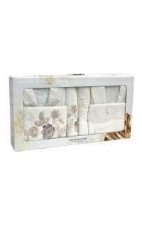 Халат Zebra "ROSENGART"(муж.+жен.)с полотенцами 50*90(2)/70*140(2) махра В 1103 кремовый (Акция)