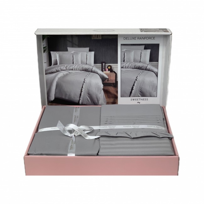 Постельное белье "Карвен" DELUXE ранфорс евро Sweetness grey (Акция)