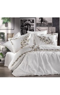 Постельное белье Zebra casa сатин с вышивкой евро N168 AZUR krem/lacivert