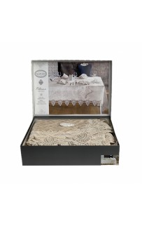 Скатерть Карвен "PETRANA" 160*300 велюр с кружевом M 796 capuccino/капучино