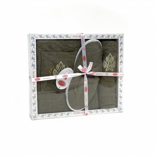 Набор для сауны KARVEN мужской махра (75*150/50*90+тапки) B355(V-2)-7 ye?il/хаки