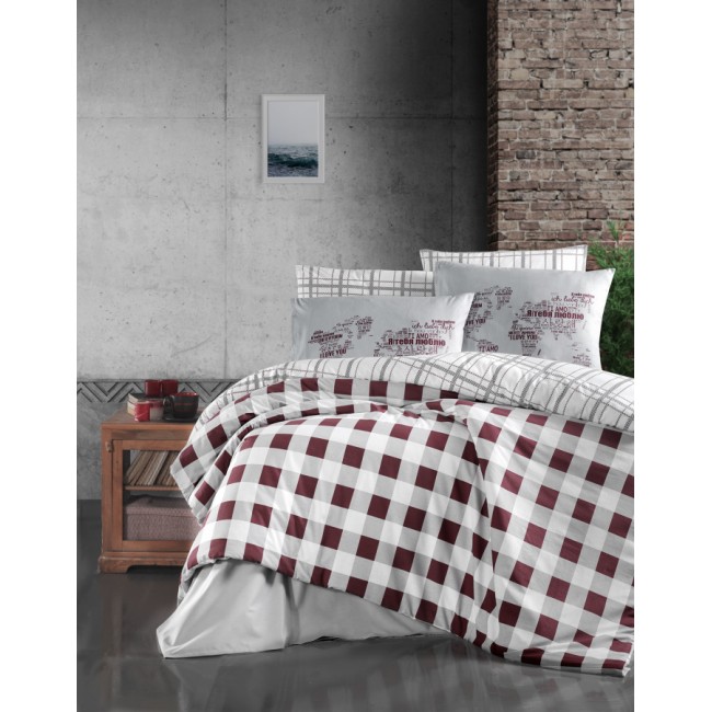 Пододеяльник+наволочки Карвен евро ранфорс Edmon Dark Red