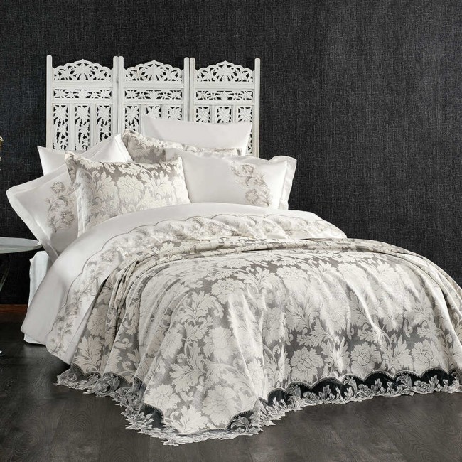 Комплект ZEBRA "ASTOR FLOWER" (Покрывало+постельное белье) евро 9 предметов Y 857 GR?/серый