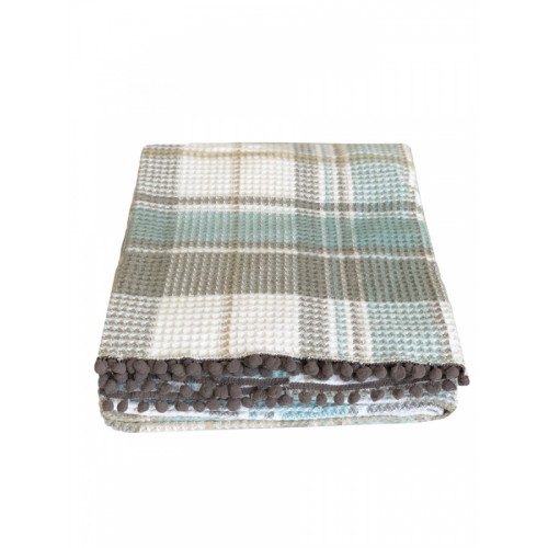 Плед AKSU "INKA" хлопок, помпон 1.5 спальн. Р883 (V-3)-1 mint/мятный