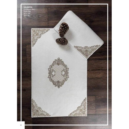 Набор ковриков для ванной с аппликацией и кружевами Карвен "VALENTIN" 60х50/60х100 KV 250 (Акция)