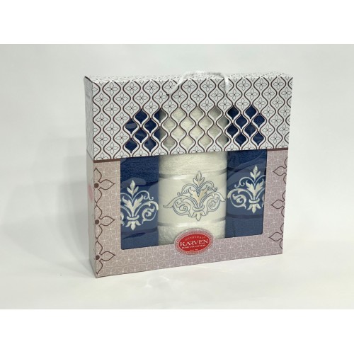 HS 1655 Набор полотенец Карвен "DAMAKS" махра 50*90(2)/70*140 HS 1655 v9 крем/индиго