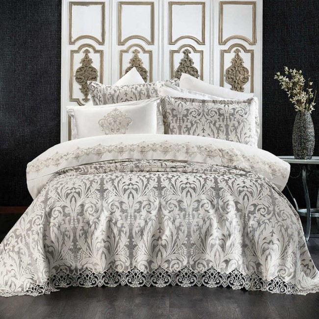 Комплект ZEBRA "ASTOR DAMASK" (Покрывало+постельное белье) евро 9 предметов Y 856 GR?/серый