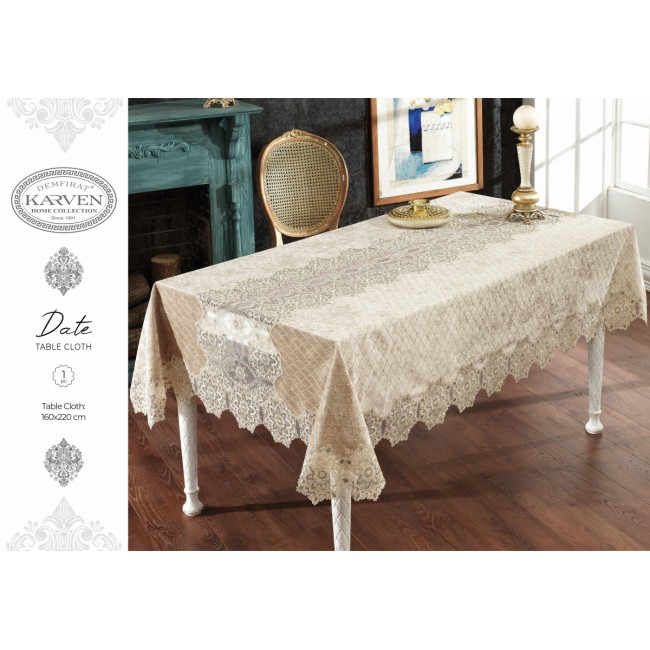 Скатерть Карвен "DATE"160*300 велюр с кружевом M 791 cappuccino/капучино
