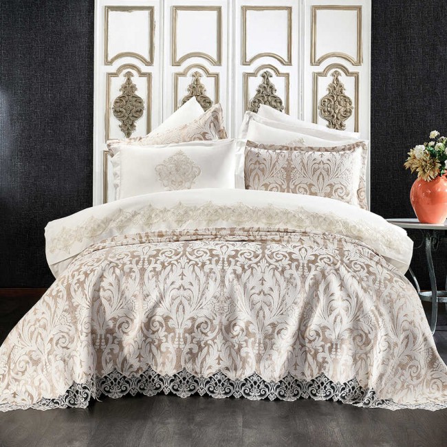 Комплект ZEBRA "ASTOR DAMASK" (Покрывало+постельное белье) евро 9 предметов Y 856 BEJ/бежевый (Акция)