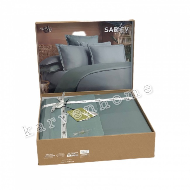 Постельное белье "Sarev"dobby евро N194/1 OLIVE ARMURLU v13/Koyu mint