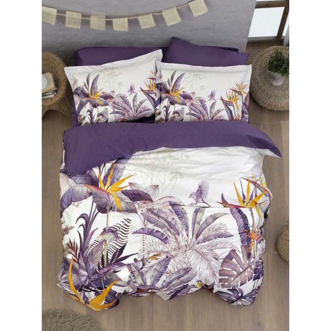 Постельное белье "Карвен" (сатин 3D) евро Palm Garden purple