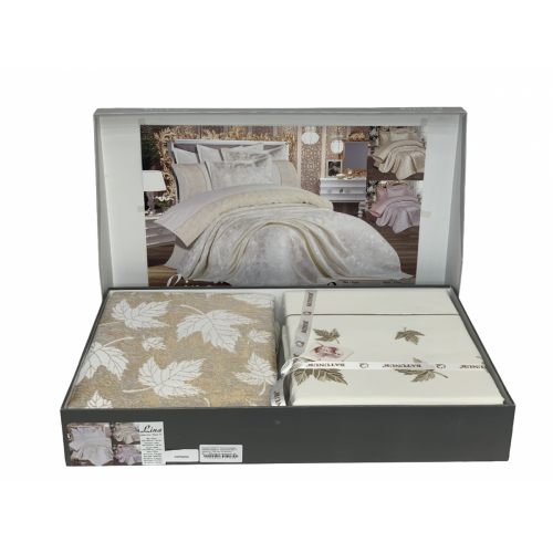 Комплект BATUNUR "LINA"пике (покрывало +постельное белье с нав.) евро 9 предметов Y 928 cappucino/капучино (Акция)