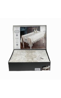 Скатерть Карвен "LUCCA"160*260 с салфетками велюр с кружевом 25 предметов M 792 krem/кремовый