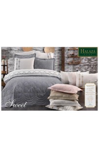 Комплект HALAZA "SWEET" (Покрывало+ наволочки) 240*250/50*70+5см(2) евро Y 899 серый (Акция)