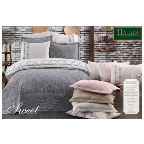 Комплект HALAZA "SWEET" (Покрывало+ наволочки) 240*250/50*70+5см(2) евро Y 899 серый (Акция)