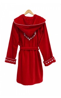 Халат Каrven "СЕРДЦЕ"женский с капюшоном велюр B 1108 красный L/XL