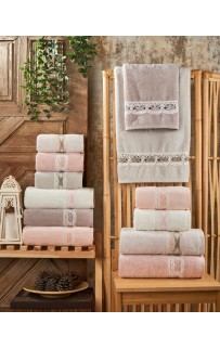 Полотенеце Карвен 70*140 1шт.махра с кружевом H 7004 NATURELLA (Акция)