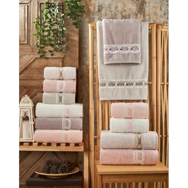 Полотенеце Карвен 70*140 1шт.махра с кружевом H 7004 NATURELLA (Акция)