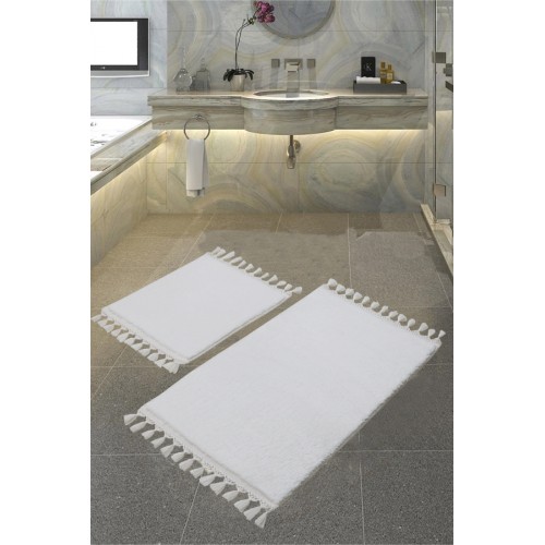 Набор ковриков для ванной Карвен POST DOKUMA SACAKLI/мех с бахрамой KV 414 beyaz/белый