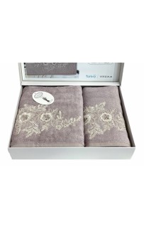 Набор полотенец Карвен "FLOWERS"гипюр с кружевом,бамбук 50*90/70*140 HS1716 v4 lila/лиловый
