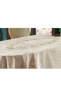 Скатерть Карвен "GIONA" 220*160 велюр с кружевом овал M 786 cappuccino/капучино