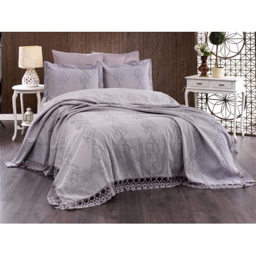 Комплект EVELINA (Покрывало+постельное белье+парфюм) евро 7 предметов "DIVA" Y 816 серый