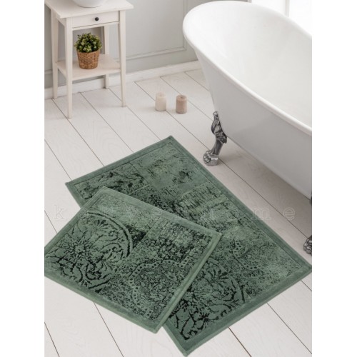 Набор ковриков для ванной Карвен NOSTALJI хлопок/вискоза 50*60-60*100 KV 429 koyu yesil/хаки