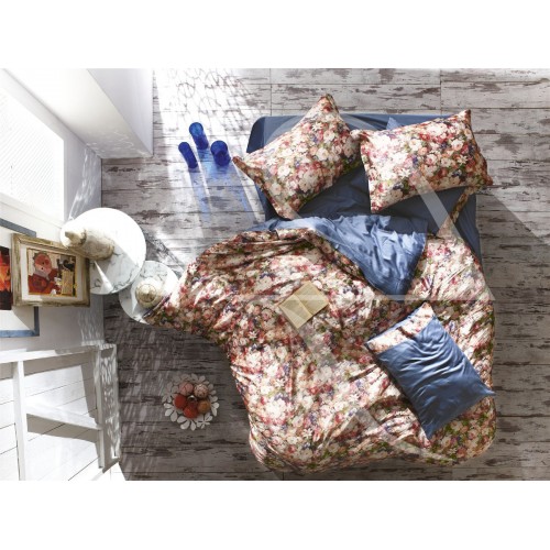 N049 Постельное белье Zebra шелк/сатин-жатка евро (Mignon indigo) (Акция)