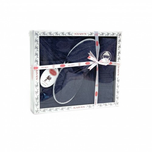 Набор для сауны KARVEN мужской махра (75*150/50*90+тапки) B355(V-3)-8 lacivert/т.синий