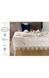 Скатерть Карвен "PETRANA" 160*300 с салфетками велюр с кружевом 31 предмет M 799 cappuccino/капучино