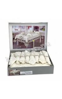 Скатерть HASPEN "TURNA" 160*220+8 салфеток велюр с кружевом М 781 krem/кремовый