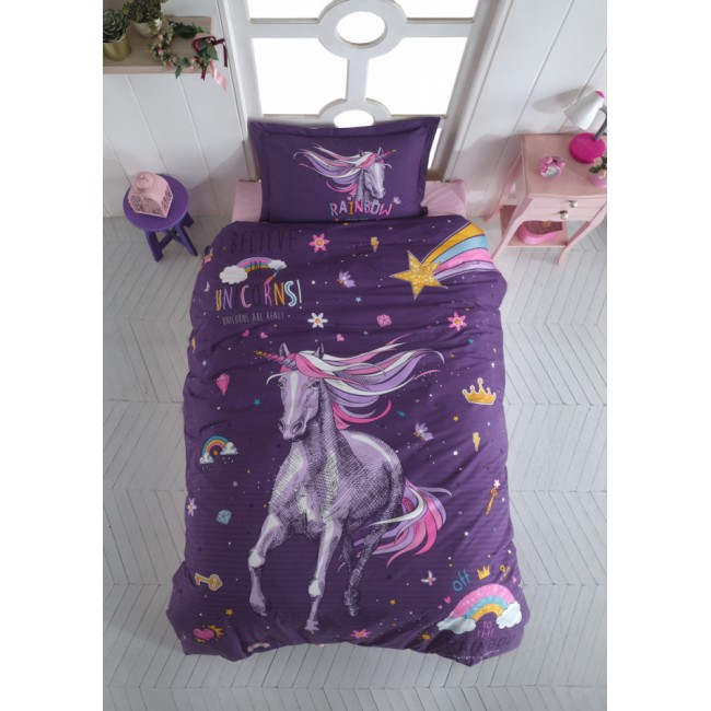 Постельное белье "Карвен" YOUNG STYLE ранфорс 1,5 спальн. Rainbow Purple v-1