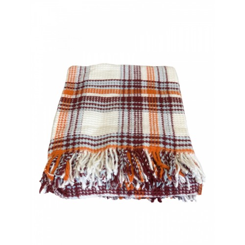 Плед AKSU "INKA" хлопок, бахрома 1.5 спальн. Р883 (V-1)-5 turuncu-bordo/оранжево-бордовый