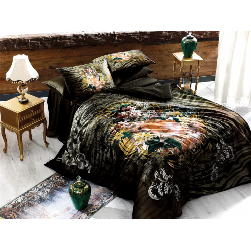 N046 Постельное белье Zebra 3Dсатин евро ( Perla ) (АКЦИЯ)