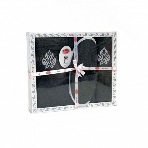 Набор для сауны KARVEN мужской махра (75*150/50*90+тапки) B355(V-2)-10 antrasit/т.серый