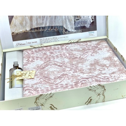 Комплект EVELINA (Покрывало+постельное белье) евро 7 предметов "POLINA" Y 819 пудра (Акция)