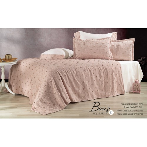 Комплект EVLEN "BOAZ"пике (покрывало+простынь+наволочки.) евро Y 908 pudra/пудровый 6 предметов (Акция)